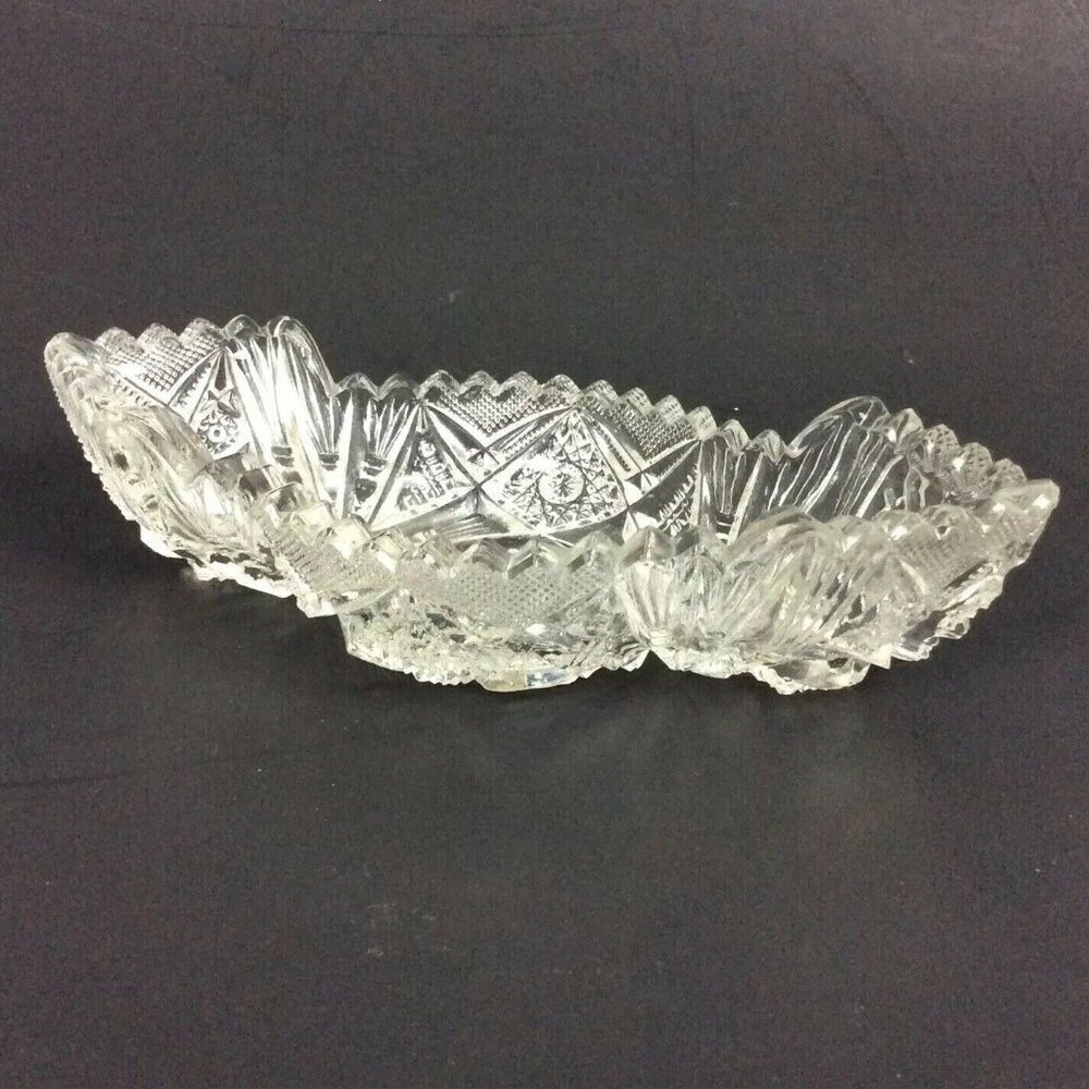 Vintage Sawtooth Edge Clear Glass Oval Relish Dish Bowl For Candy Nuts Olives